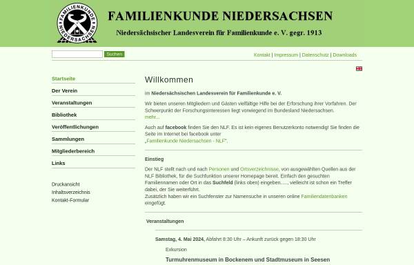 Vorschau von familienkunde-niedersachsen.de, Niedersächsischer Landesverein für Familienkunde e. V. (gegr. 1913)
