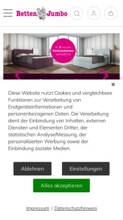 Vorschau der mobilen Webseite www.bettenjumbo.de, F.A.U. Handelsgesellschaft mbH