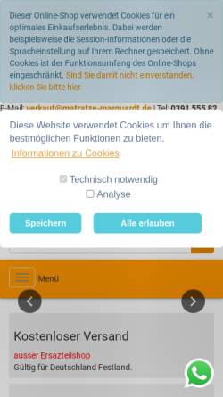 Vorschau der mobilen Webseite matratze-marquardt.de, Matratze-Marquardt.de GmbH & Co. KG