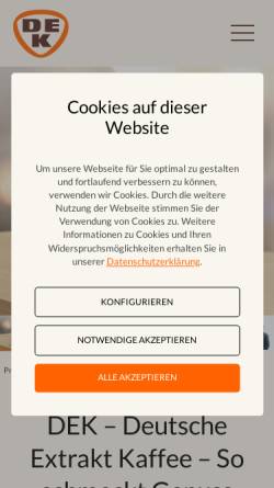 Vorschau der mobilen Webseite www.dek.de, DEK - Deutsche Extrakt Kaffee GmbH