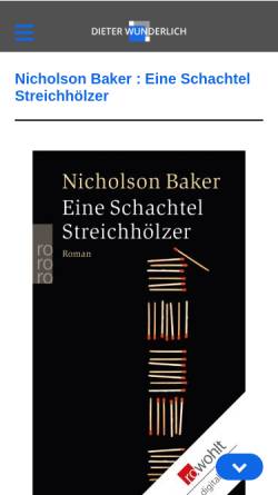 Vorschau der mobilen Webseite www.dieterwunderlich.de, Nicholson Baker: Eine Schachtel Streichhölzer