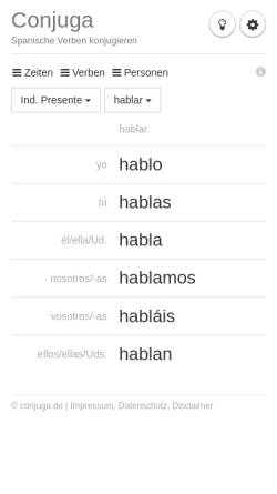 Vorschau der mobilen Webseite www.conjuga.de, ¡Conjuga! — Trainer für spanische Verben