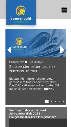 Vorschau der mobilen Webseite www.sonnenbuehl.de, Gemeinde Sonnenbühl