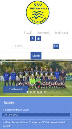 Vorschau der mobilen Webseite www.ssv-hirzenhain.de, SSV Eintracht Hirzenhain
