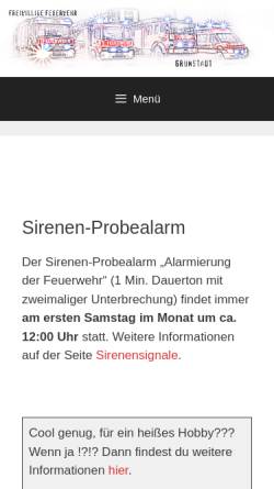 Vorschau der mobilen Webseite feuerwehr-gruenstadt.de, Freiwillige Feuerwehr