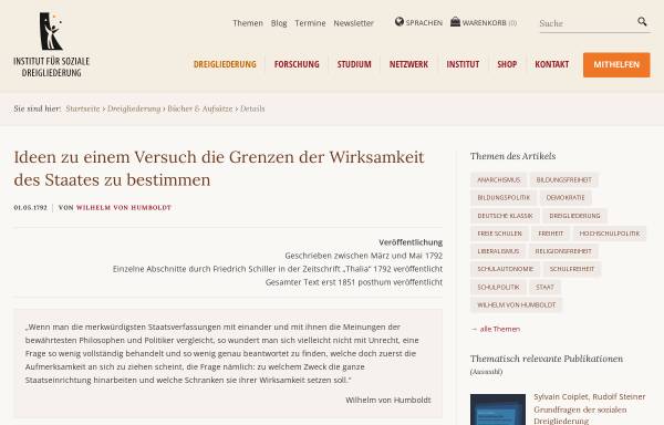 Vorschau von www.dreigliederung.de, Ideen zu einem Versuch die Grenzen der Wirksamkeit des Staates zu bestimmen