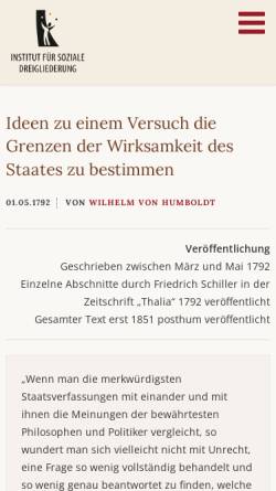 Vorschau der mobilen Webseite www.dreigliederung.de, Ideen zu einem Versuch die Grenzen der Wirksamkeit des Staates zu bestimmen
