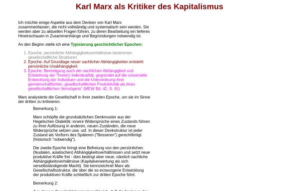 Karl Marx als Kritiker des Kapitalismus