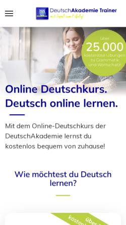 Vorschau der mobilen Webseite www.deutschakademie.de, Online-Deutschkurs der DeutschAkademie