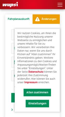 Vorschau der mobilen Webseite www.wupsi.de, Wupsi - Kraftverkehr Wupper-Sieg AG