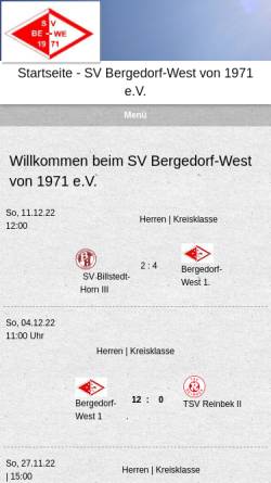 Vorschau der mobilen Webseite www.sv-bewe.de, SV Bergedorf-West von 1971 e.V.