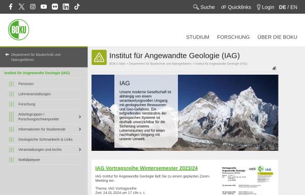 Vorschau von www.baunat.boku.ac.at, Institut für Angewandte Geologie (IAG) der Universität Wien