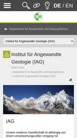 Vorschau der mobilen Webseite www.baunat.boku.ac.at, Institut für Angewandte Geologie (IAG) der Universität Wien