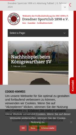 Vorschau der mobilen Webseite www.dsc-fussball98.de, DSC Dresdner Sportclub Fussball 98