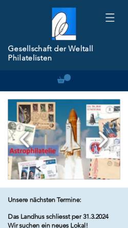 Vorschau der mobilen Webseite www.g-w-p.ch, Astrophilatelie (Gesellschaft der Weltall-Philatelisten, CH)