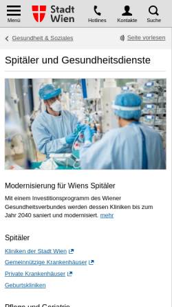 Vorschau der mobilen Webseite www.magwien.gv.at, Krankenhäuser der Stadt Wien