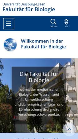 Vorschau der mobilen Webseite www.uni-duisburg-essen.de, Institut für Biologie der Universität Essen Duisburg