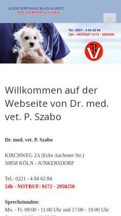 Vorschau der mobilen Webseite www.tieraerzte-koeln-west.de, Dr. med. vet. P. Szabo, Tierarztpraxis