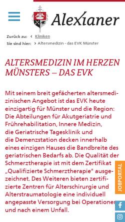 Vorschau der mobilen Webseite www.evk-muenster.de, Evangelisches Krankenhaus Johannisstift Münster gGmbH (EVK)