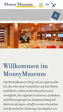 Vorschau der mobilen Webseite www.moneymuseum.com, MoneyMuseum Hadlaubstrasse