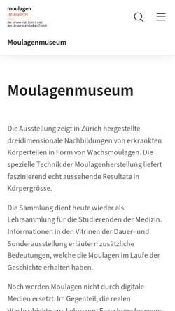 Vorschau der mobilen Webseite www.moulagen.uzh.ch, Moulagensammlung der Universität Zürich