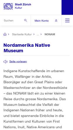 Vorschau der mobilen Webseite www.nonam.ch, Nordamerika Native Museum