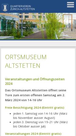 Vorschau der mobilen Webseite www.ortsmuseum-altstetten.ch, Ortsmuseum Zürich-Altstetten