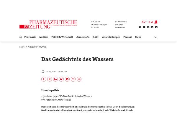 Vorschau von www.pharmazeutische-zeitung.de, Homöopathie und das Gedächtnis des Wassers