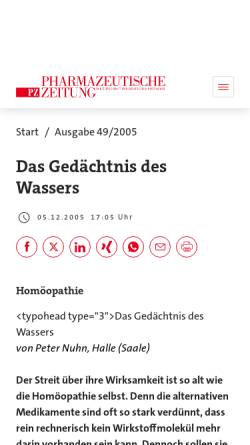 Vorschau der mobilen Webseite www.pharmazeutische-zeitung.de, Homöopathie und das Gedächtnis des Wassers