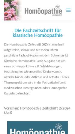 Vorschau der mobilen Webseite www.homoeopathie-zeitschrift.de, Homöopathie-Zeitschrift