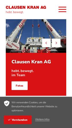 Vorschau der mobilen Webseite www.clausenkran.ch, Clausenk Kran AG