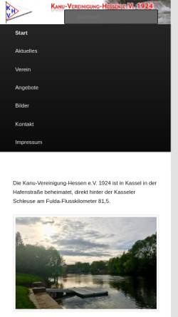 Vorschau der mobilen Webseite www.kvhkassel.de, Kanu-Vereinigung Hessen Kassel e.V.