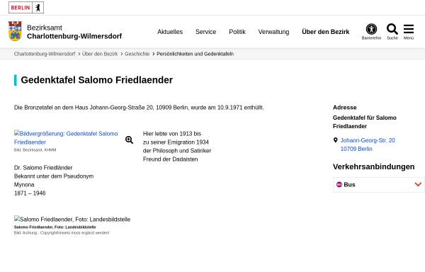 Vorschau von www.berlin.de, Gedenktafel für Salomo Friedländer