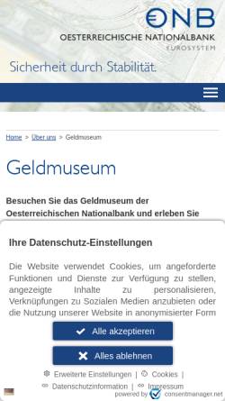 Vorschau der mobilen Webseite www.oenb.at, Geldmuseum der Österreichischen Nationalbank