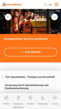 Vorschau der mobilen Webseite www.munsch.de, Munsch Chemie-Pumpen GmbH