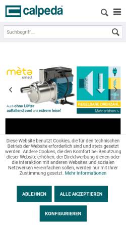 Vorschau der mobilen Webseite www.calpeda.de, Calpeda Pumpen Vertrieb