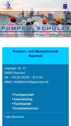 Vorschau der mobilen Webseite www.dierichtigepumpe.de, Pumpen und Wassertechnik Naunhof, Inh. M. Schulze-Schneider