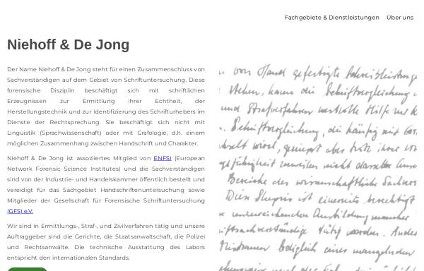 Vorschau von www.schriftuntersuchung.de, Schriftsachverständige Niehoff und de Jong