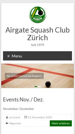 Vorschau der mobilen Webseite www.airgatesquash.ch, Town Squash Club Airgate
