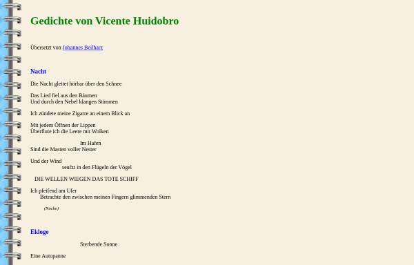 Vorschau von www.jbeilharz.de, Gedichte von Vicente Huidobro in deutscher Übersetzung