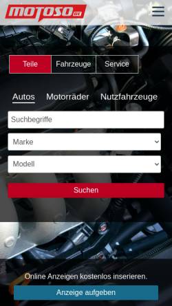 Vorschau der mobilen Webseite www.motoso.de, motoso.de GmbH & Co. KG
