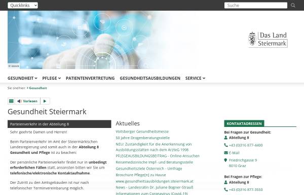 Vorschau von www.gesundheit.steiermark.at, Gesundheitserver Land Steiermark