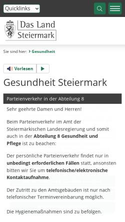 Vorschau der mobilen Webseite www.gesundheit.steiermark.at, Gesundheitserver Land Steiermark