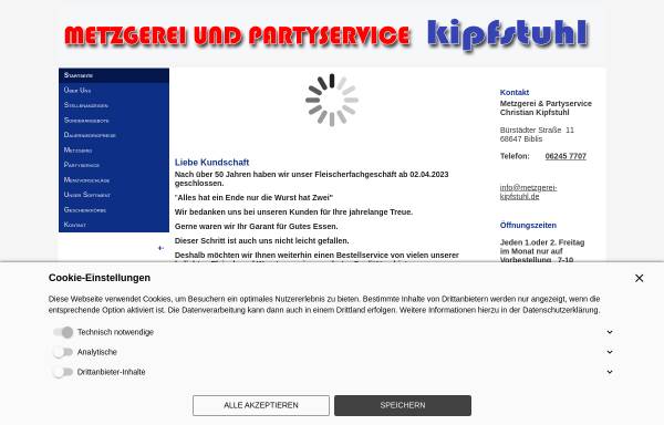 Vorschau von www.metzgerei-kipfstuhl.de, Metzgerei und Partyservice Christian Kipfstuhl