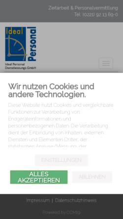 Vorschau der mobilen Webseite www.zeitarbeit-ideal.de, Ideal Personal Dienstleistungs GmbH