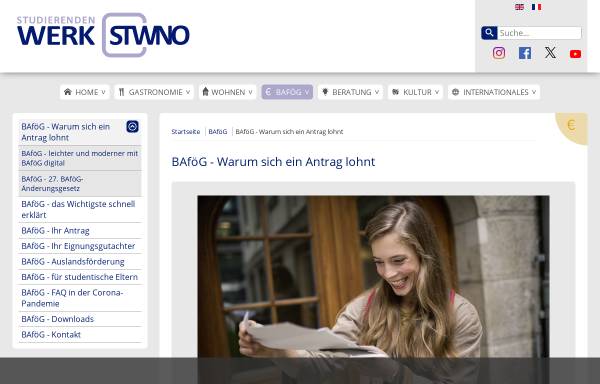 Vorschau von www.stwno.de, Ausbildungsförderung für Studenten nach dem BAföG