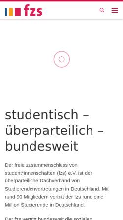 Vorschau der mobilen Webseite www.fzs.de, Freier Zusammenschluss von StudentInnenschaften e.V.