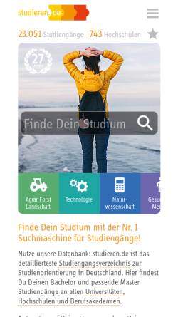 Vorschau der mobilen Webseite www.studieren.de, Studieren.de