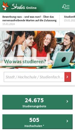 Vorschau der mobilen Webseite www.studis-online.de, Studis Online