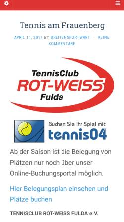 Vorschau der mobilen Webseite www.tc-rot-weiss-fulda.de, Tennisclub Rot-Weiss Fulda